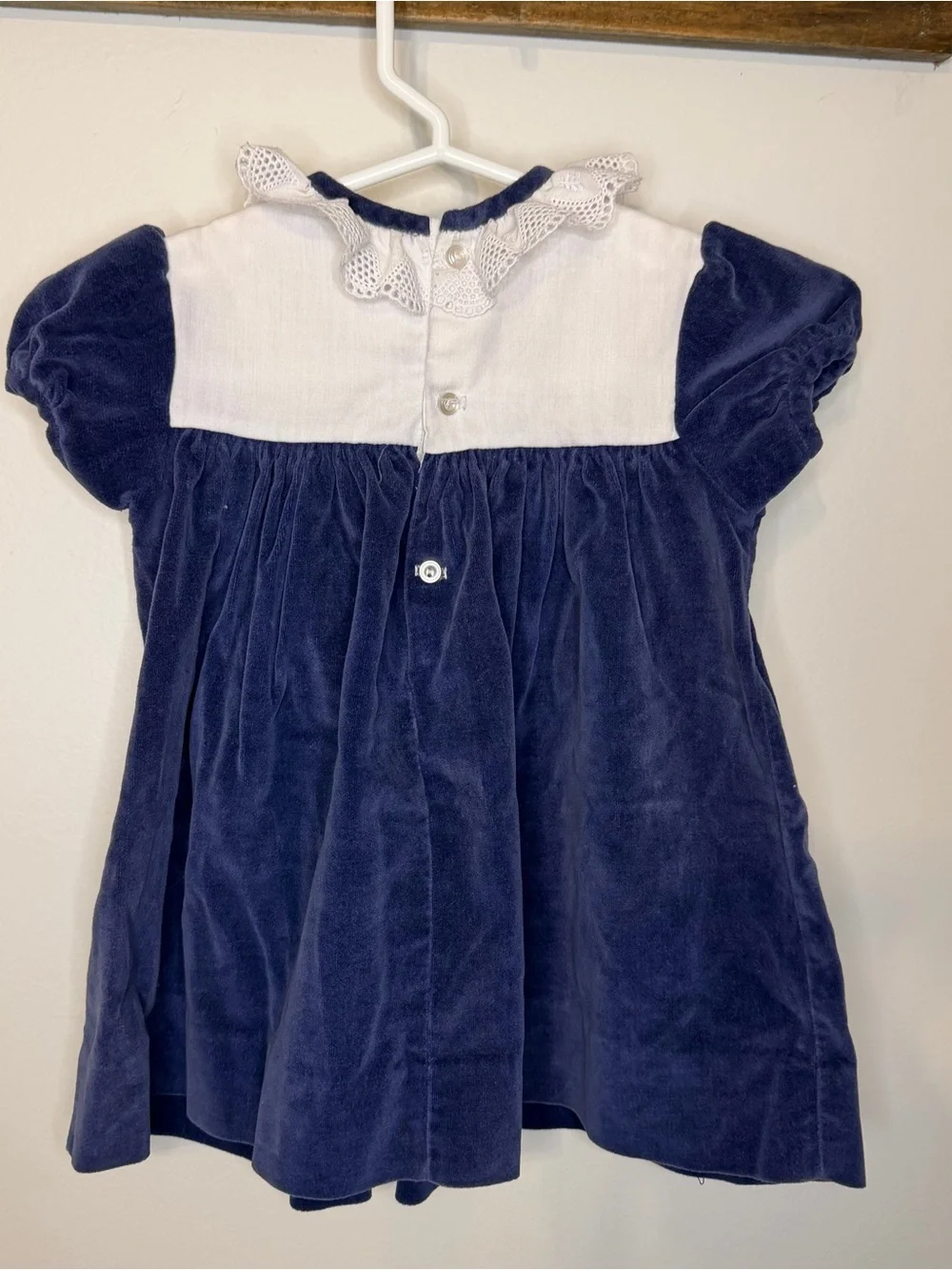 Vintage Toddle Tyke Girls Navy Blue Velvet Lace Collar Dress 18 Months